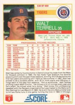 1988 Score - Glossy #538 Walt Terrell Back