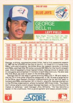 1988 Score - Glossy #540 George Bell Back