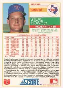 1988 Score - Glossy #543 Steve Howe Back