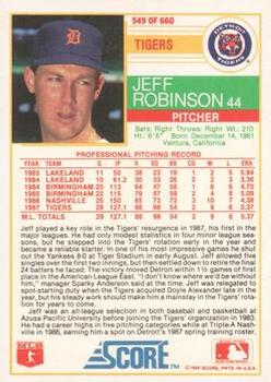 1988 Score - Glossy #549 Jeff Robinson Back