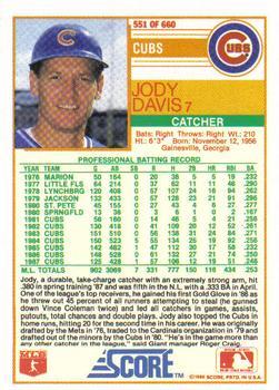 1988 Score - Glossy #551 Jody Davis Back