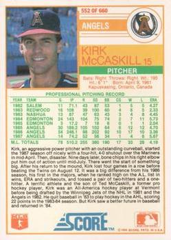 1988 Score - Glossy #552 Kirk McCaskill Back