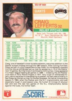 1988 Score - Glossy #553 Craig Lefferts Back