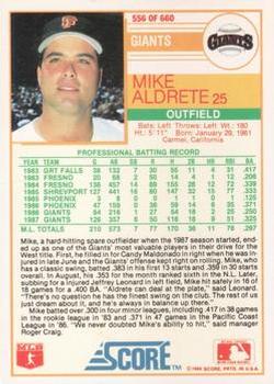 1988 Score - Glossy #556 Mike Aldrete Back