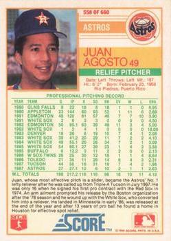 1988 Score - Glossy #558 Juan Agosto Back