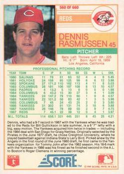 1988 Score - Glossy #560 Dennis Rasmussen Back