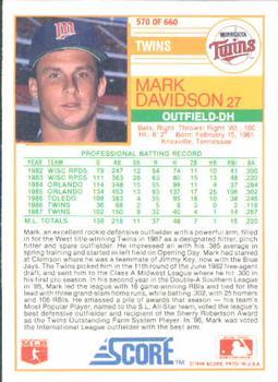 1988 Score - Glossy #570 Mark Davidson Back