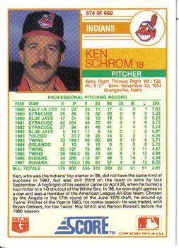 1988 Score - Glossy #574 Ken Schrom Back