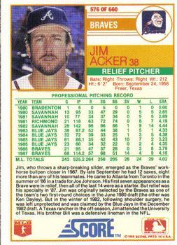 1988 Score - Glossy #576 Jim Acker Back