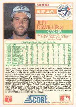 1988 Score - Glossy #583 Jeff DeWillis Back
