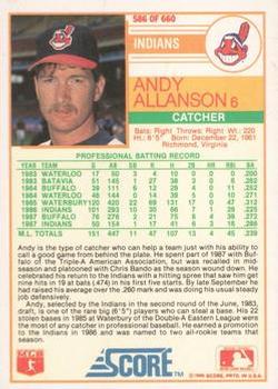 1988 Score - Glossy #586 Andy Allanson Back