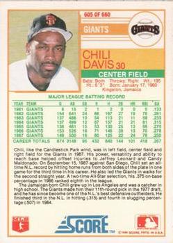 1988 Score - Glossy #605 Chili Davis Back