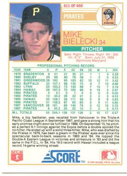 1988 Score - Glossy #611 Mike Bielecki Back