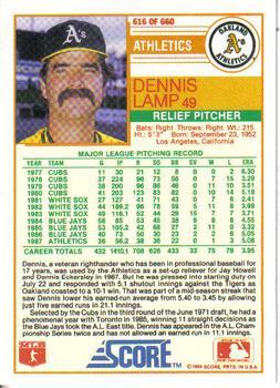 1988 Score - Glossy #616 Dennis Lamp Back
