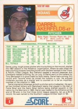 1988 Score - Glossy #632 Darrel Akerfelds Back
