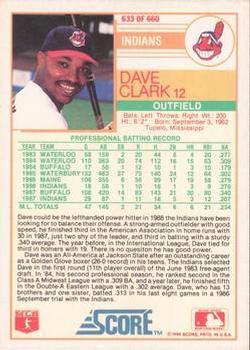 1988 Score - Glossy #633 Dave Clark Back