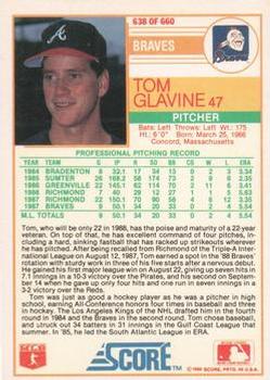 1988 Score - Glossy #638 Tom Glavine Back