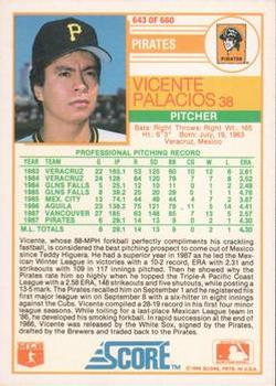1988 Score - Glossy #643 Vicente Palacios Back