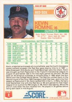 1988 Score - Glossy #644 Kevin Romine Back