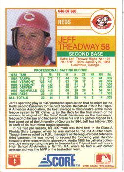 1988 Score - Glossy #646 Jeff Treadway Back