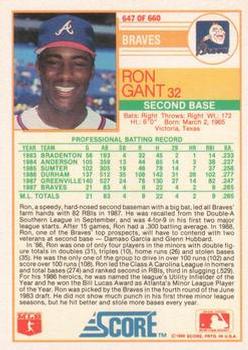 1988 Score - Glossy #647 Ron Gant Back