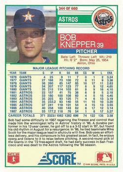 1988 Score - Glossy #344 Bob Knepper Back