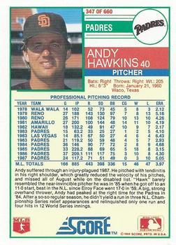 1988 Score - Glossy #347 Andy Hawkins Back