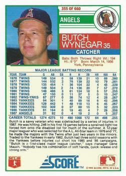 1988 Score - Glossy #355 Butch Wynegar Back