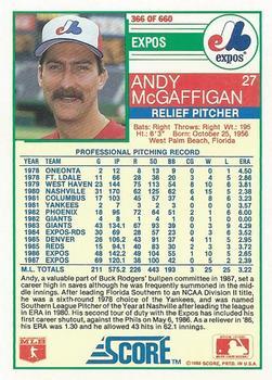 1988 Score - Glossy #366 Andy McGaffigan Back