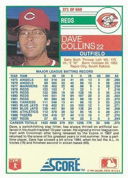 1988 Score - Glossy #371 Dave Collins Back