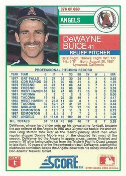 1988 Score - Glossy #376 DeWayne Buice Back