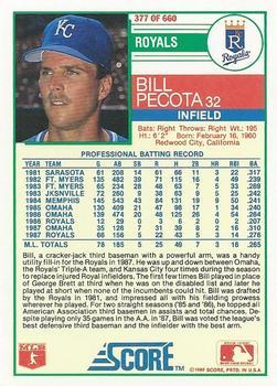 1988 Score - Glossy #377 Bill Pecota Back