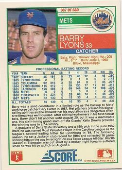 1988 Score - Glossy #387 Barry Lyons Back