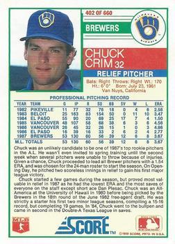 1988 Score - Glossy #402 Chuck Crim Back