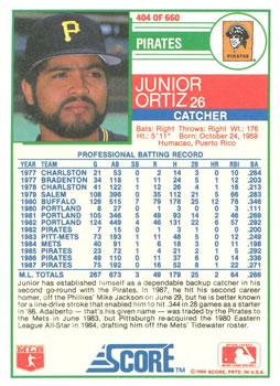 1988 Score - Glossy #404 Junior Ortiz Back
