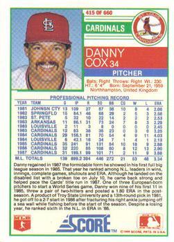 1988 Score - Glossy #415 Danny Cox Back