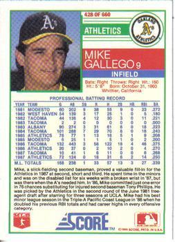 1988 Score - Glossy #428 Mike Gallego Back
