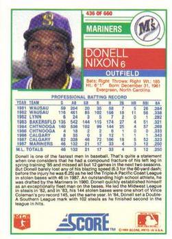 1988 Score - Glossy #436 Donell Nixon Back