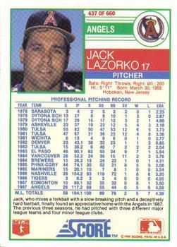 1988 Score - Glossy #437 Jack Lazorko Back