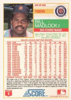 1988 Score - Glossy #445 Bill Madlock Back
