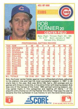 1988 Score - Glossy #451 Bob Dernier Back