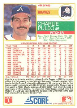 1988 Score - Glossy #454 Charlie Puleo Back
