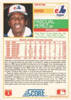 1988 Score - Glossy #459 Pascual Perez Back