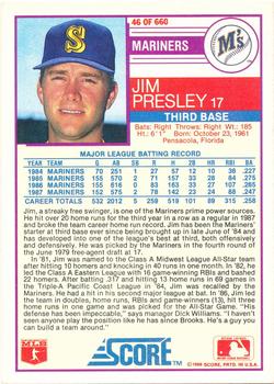 1988 Score - Glossy #46 Jim Presley Back