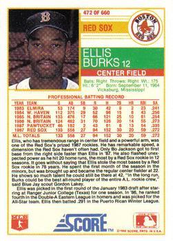 1988 Score - Glossy #472 Ellis Burks Back