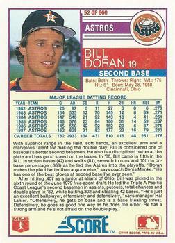 1988 Score - Glossy #52 Bill Doran Back