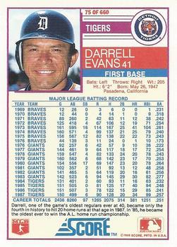 1988 Score - Glossy #75 Darrell Evans Back