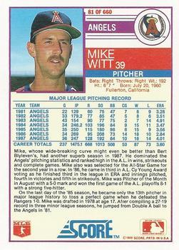 1988 Score - Glossy #81 Mike Witt Back