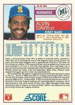 1988 Score - Glossy #83 Alvin Davis Back