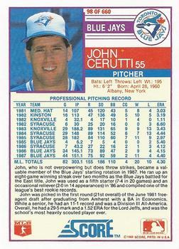 1988 Score - Glossy #98 John Cerutti Back